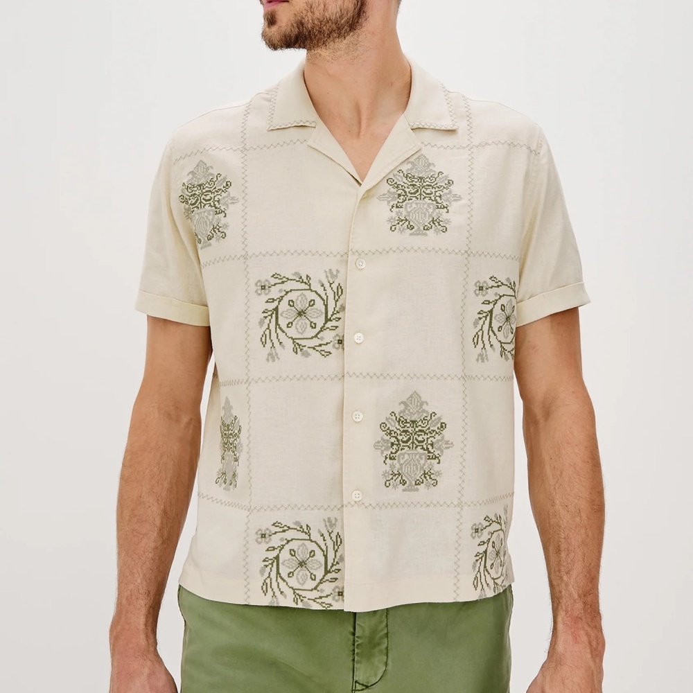 Rails Clairo Cream Quilt Squares Shirt sz M Linen Blend NWT